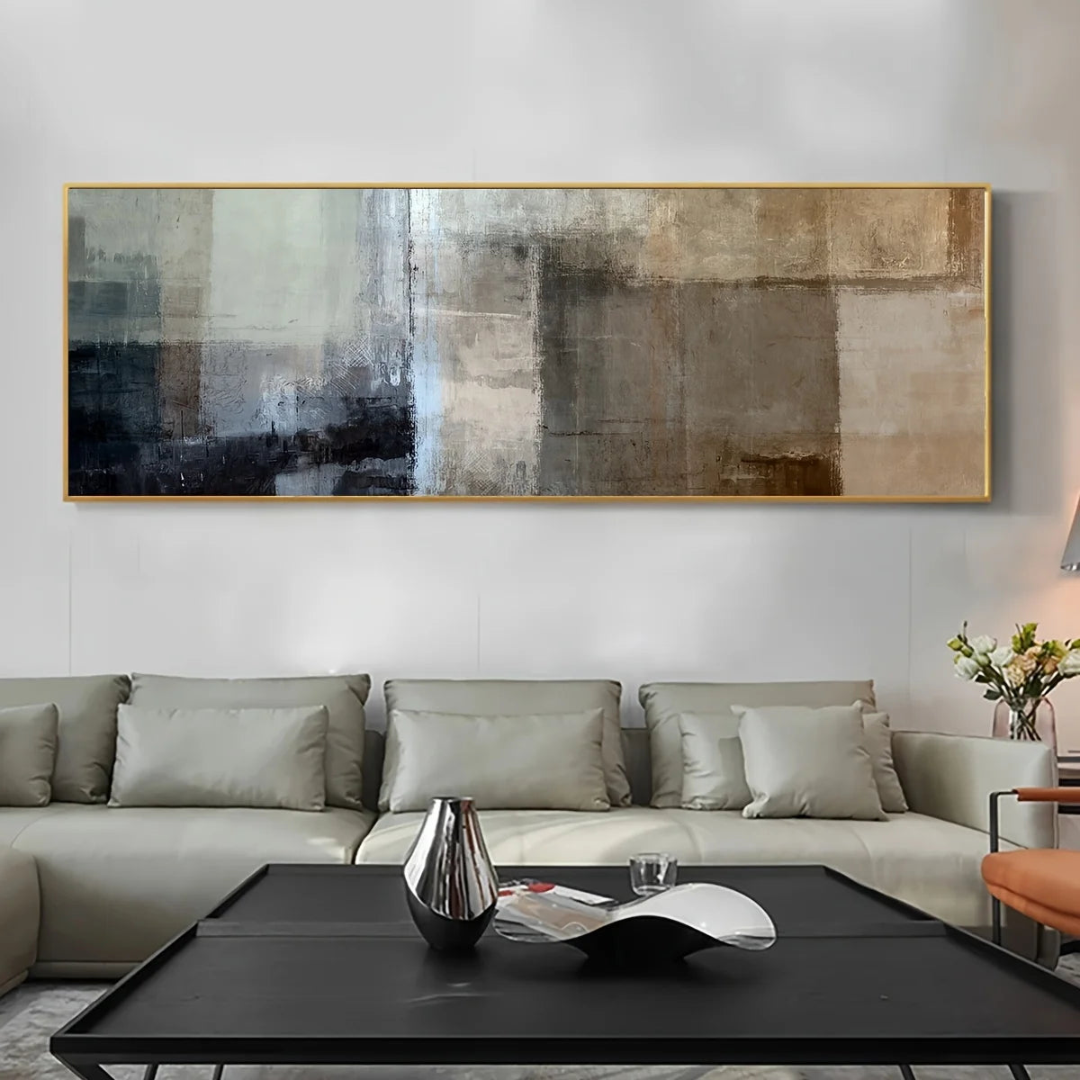 Big Sizes Contemporary Abstract Wall Art Fine Art Canvas Prints - Neutral Color Wide Format Artwork For Living Room Above The Sofa Modern Art For Above The Bed