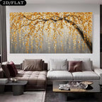 Golden Tree Branch Leaves Wall Art – Luxury Neutral Botanical Unframed Canvas Print for Modern Living Room Auspicious Home Interior Styling
