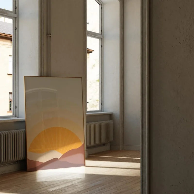 Large 3‑Panel Abstract Sunrise Canvas Print Wall Art – Warm Earthy Orange & Brown Unframed Abstract Artwork for Modern Interior Decor