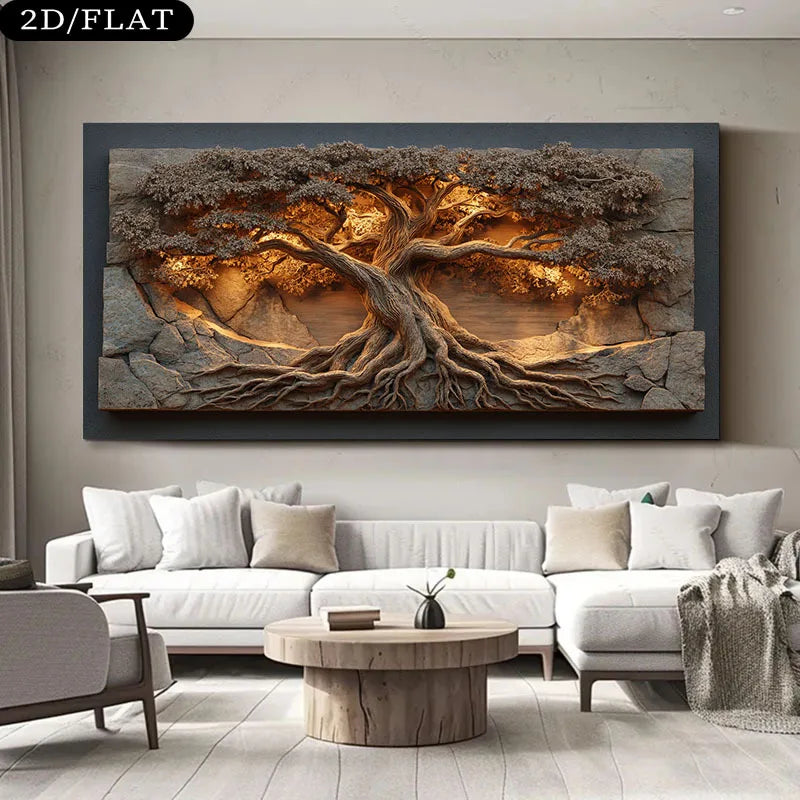 Large Tree of Life Unframed Canvas Print Wall Art – Neutral Nature‑Inspired Design for Modern Foyer, Living Room & Contemporary Home Decor