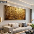 Luxury Egyptian Hieroglyphics Canvas Wall Art – Gold 2D Flat Ancient Pharaoh Figures & Symbolic Motifs for Modern Living Room & Apartments