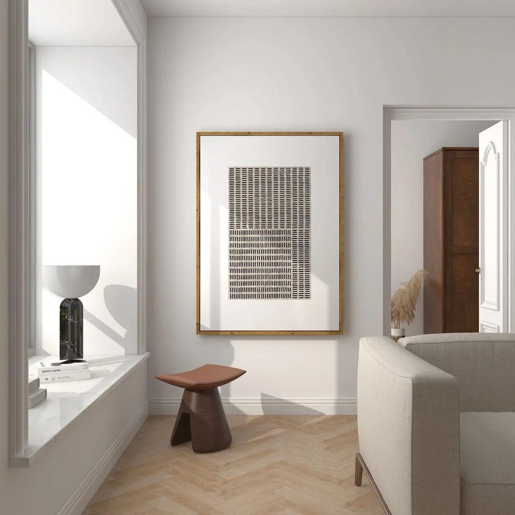 Modern Geometric Grid Canvas Print Wall Art – Black Minimalist Japanese Zen Design on Neutral Background for Contemporary Scandinavian Interiors