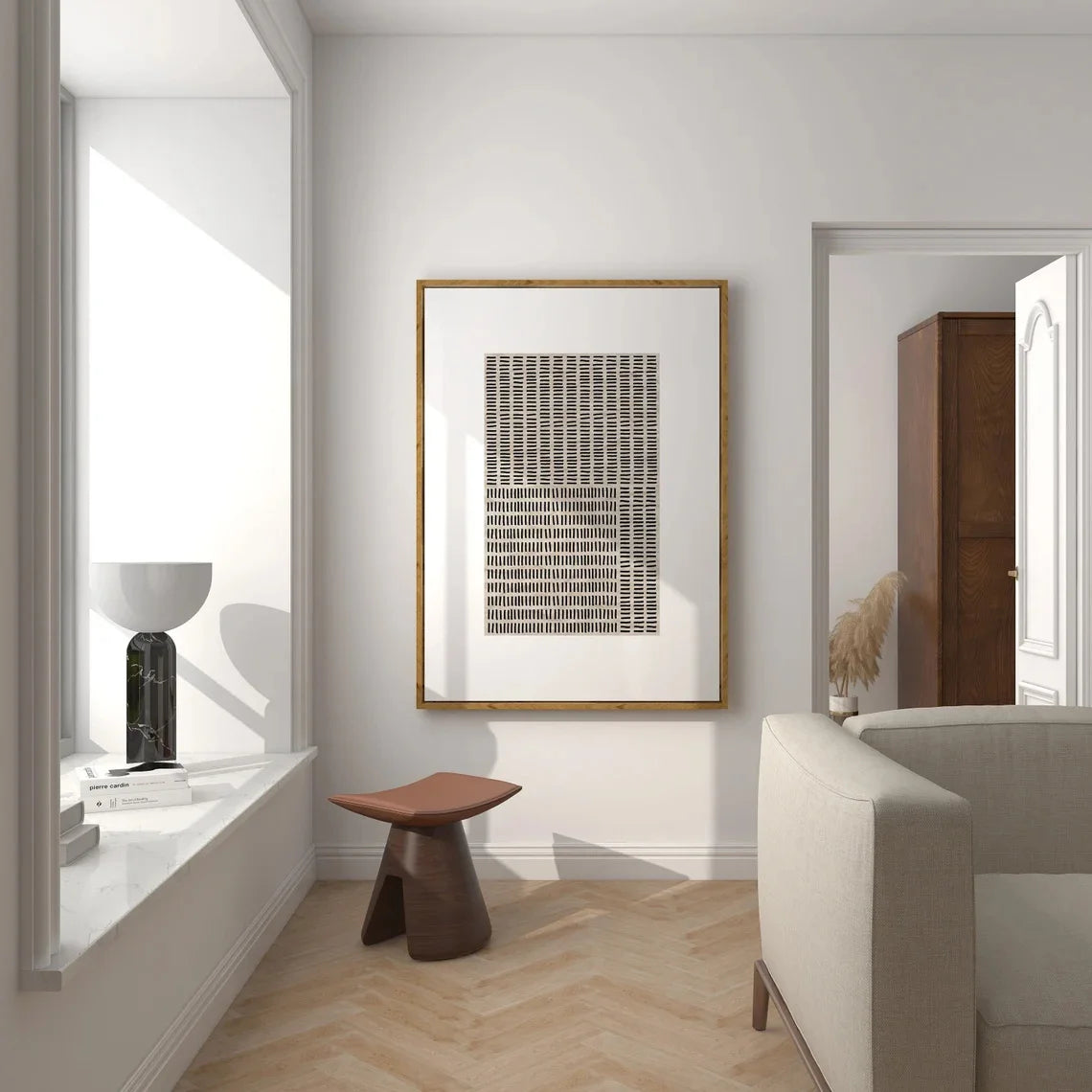 Modern Geometric Grid Canvas Print Wall Art – Black Minimalist Japanese Zen Design on Neutral Background for Contemporary Scandinavian Interiors