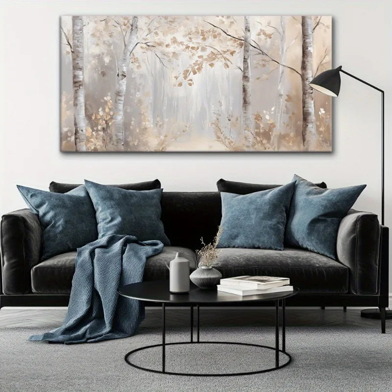 Modern Birch Forest Canvas Wall Art Abstract Painting Frameless, High-Quality Print Vintage Style, Indoor Use, Room Decor