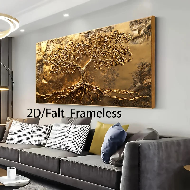 Golden Tree of Life Unframed Canvas Print Wall Art – Auspicious Abstract Botanical Artwork for Modern Living Room & Contemporary Home Decor