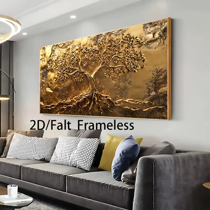 Golden Tree of Life Unframed Canvas Print Wall Art – Auspicious Abstract Botanical Artwork for Modern Living Room & Contemporary Home Decor