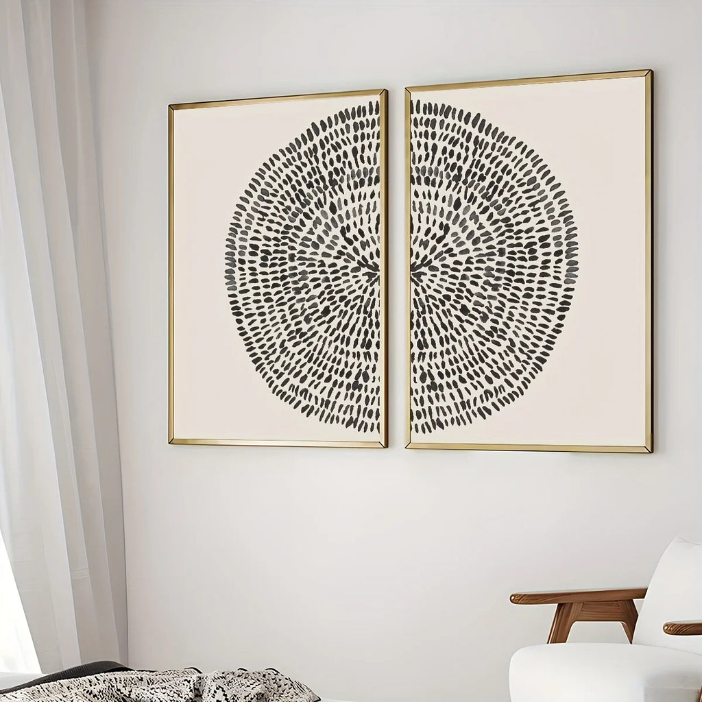Modern Abstract Dot Circle Canvas Print Set – Black Minimalist Unframed Wall Art on Neutral Background for Contemporary Scandinavian Décor