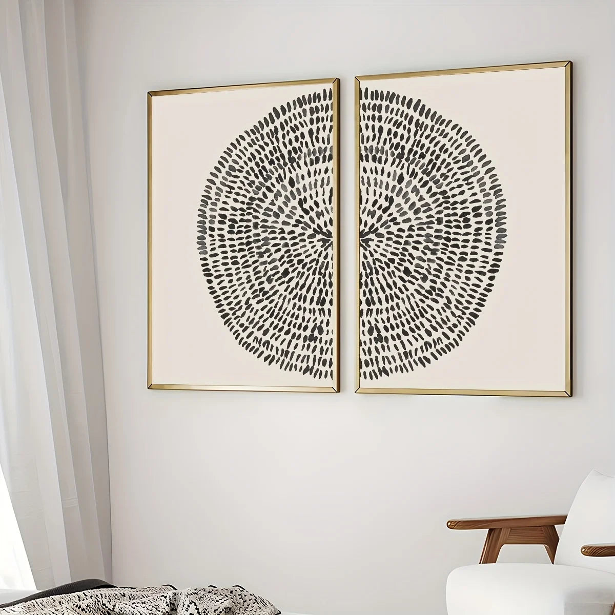 Modern Abstract Dot Circle Canvas Print Set – Black Minimalist Unframed Wall Art on Neutral Background for Contemporary Scandinavian Décor