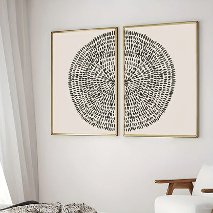 Modern Abstract Dot Circle Canvas Print Set – Black Minimalist Unframed Wall Art on Neutral Background for Contemporary Scandinavian Décor