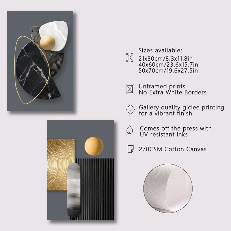 Set of 3Pcs Grey Golden Abstract Geometry Concept Wall Art Fine Art Canvas Prints - Modern Art For Living Room Dining Room Art For Contemporary Home Office Interiors