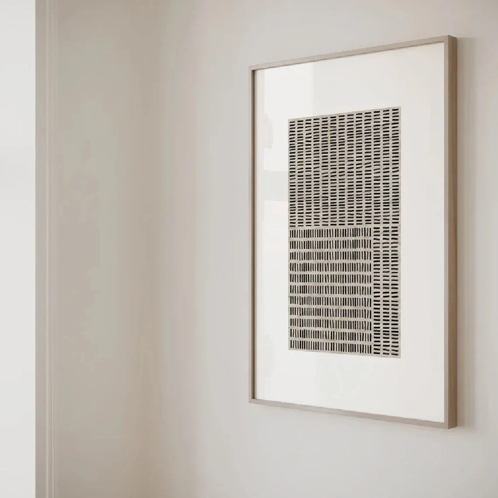 Modern Geometric Grid Canvas Print Wall Art – Black Minimalist Japanese Zen Design on Neutral Background for Contemporary Scandinavian Interiors