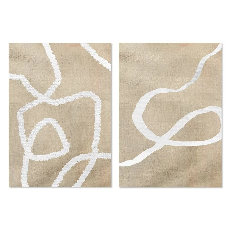 Neutral Abstract Line Art Canvas Print Set – Beige Minimalist Organic Shape Wall Art for Modern Living Room, Scandinavian Interiors & Home Décor