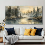 Canvas Wall Art Misty Forest Lake Modern Abstract Painting Frameless Picture Living Room Bedroom Office Home Decora High Quality