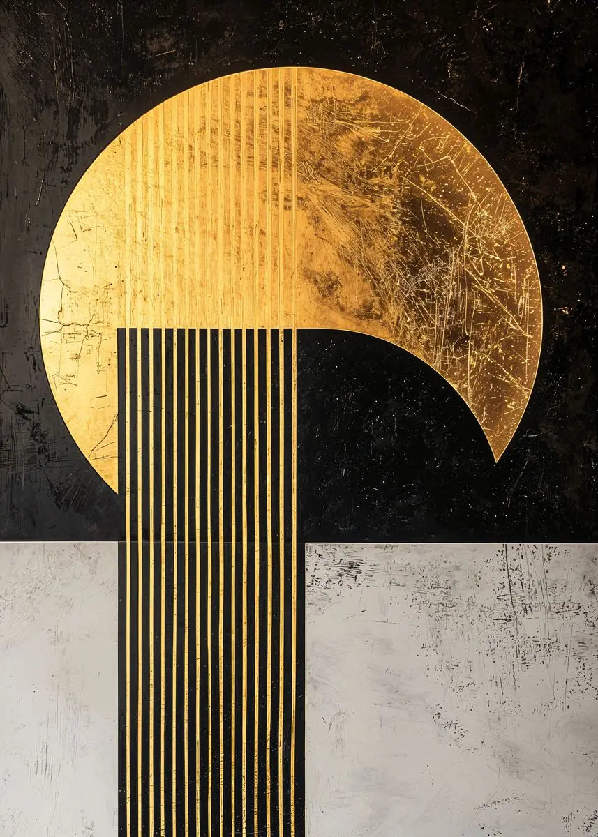 Modern Abstract Black Golden Geometric Wall Art Fine Art Canvas Prints - Modern Art For Contemporary Apartment Living Room Dining Room Bedroom Art Decor