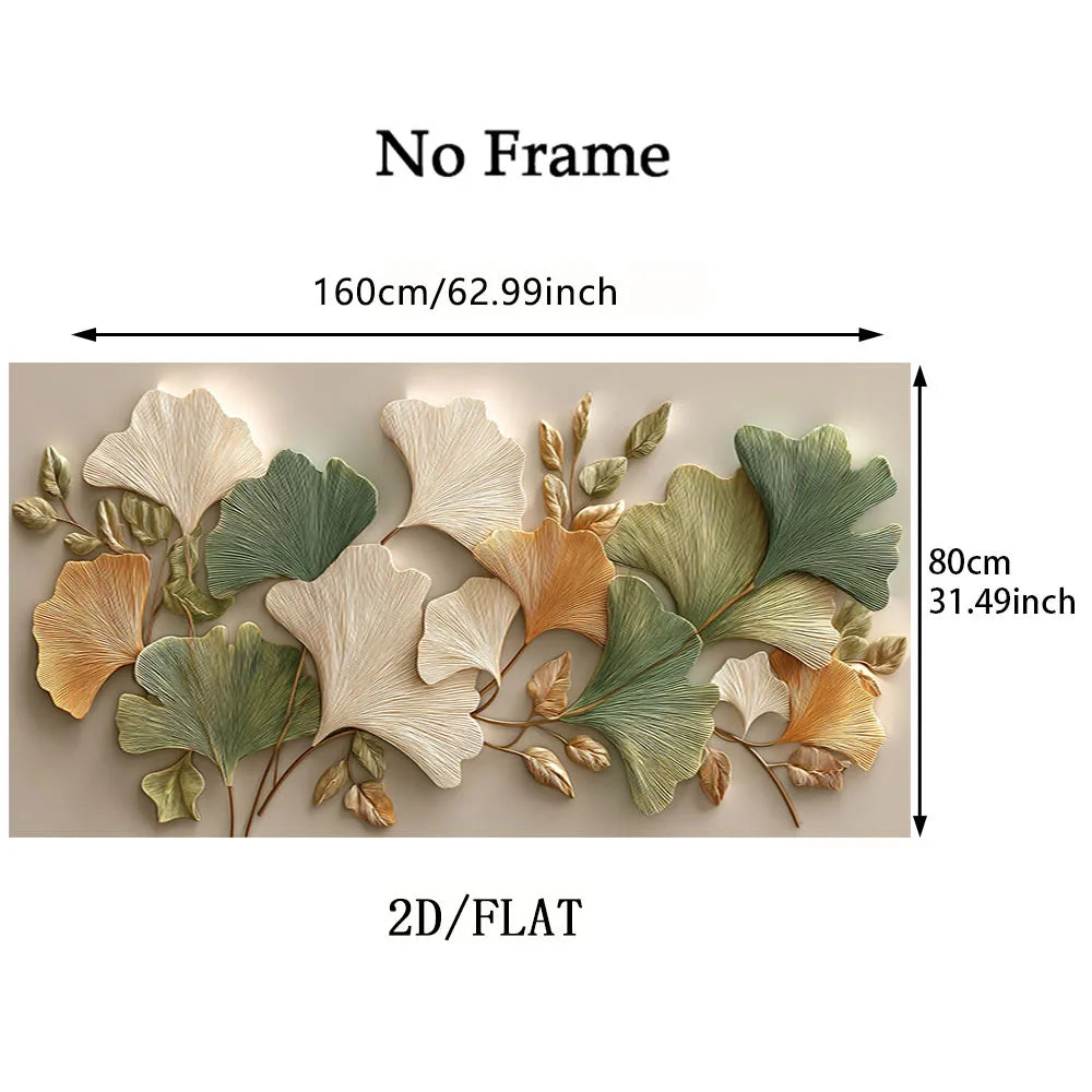 Ginkgo Leaf Canvas Print Unframed Wall Art – Green Gold & Beige Botanical Design for Elegant Living Room Home Decor & Interior Styling