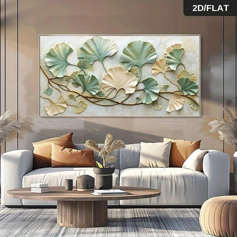 Extra Large Modern Ginkgo Canvas Wall Art Painting, Abstract Wall Art Picture For Living Room & Bedroom Decoration - Frameless