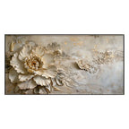 Luxury Cream Petal Relief Design Floral Canvas Print Unframed Wall Art –  Neutral Background for Modern Elegant Living Room Decor
