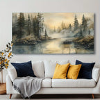 Canvas Wall Art Misty Forest Lake Modern Abstract Painting Frameless Picture Living Room Bedroom Office Home Decora High Quality