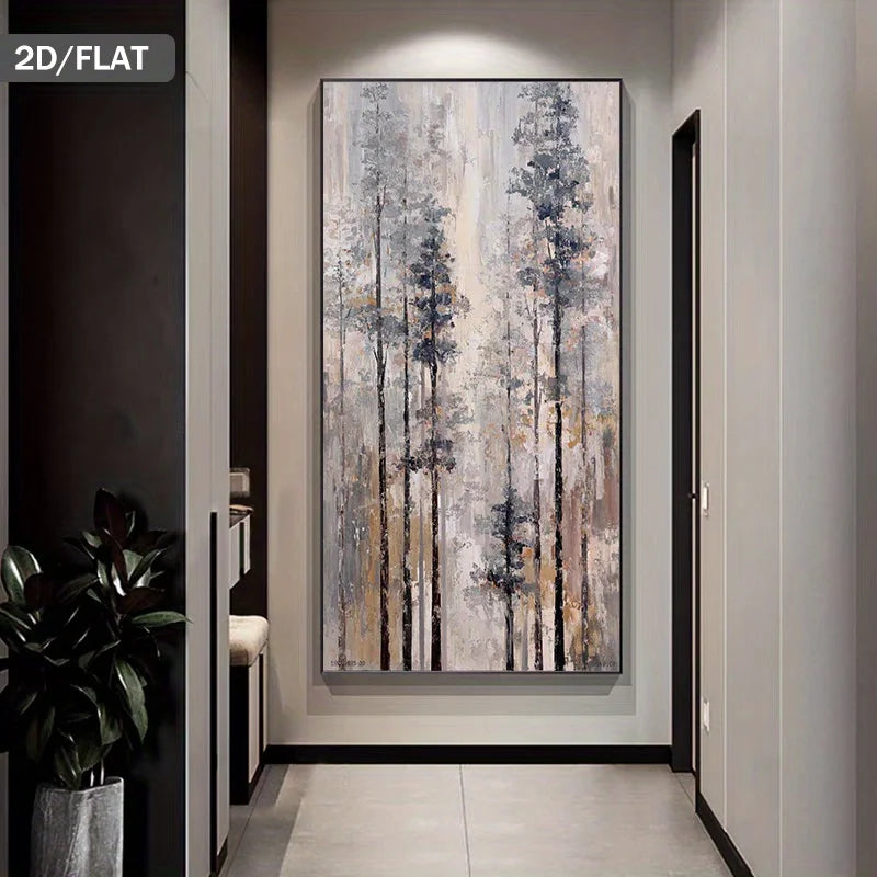 Tall Trees Misty Forest Wall Art – Vertical Format Landscape Artwork for Modern Living Room Décor, Woodland Nature Scene, Large Format Canvas