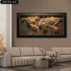Luxury Unframed Abstract World Map Canvas Print Wall Art – Modern Neutral Living Room Statement Art Piece for Earth‑Tone Home Decor