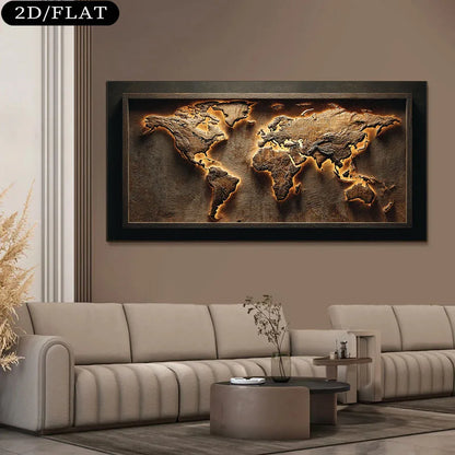 Luxury Unframed Abstract World Map Canvas Print Wall Art – Modern Neutral Living Room Statement Art Piece for Earth‑Tone Home Decor