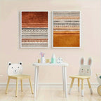 Earth‑Tone Geometric Wall Art Unframed Canvas Print – Modern Tribal‑Inspired Abstract Patterns & Minimalist Striped Design - 2Pcs Set