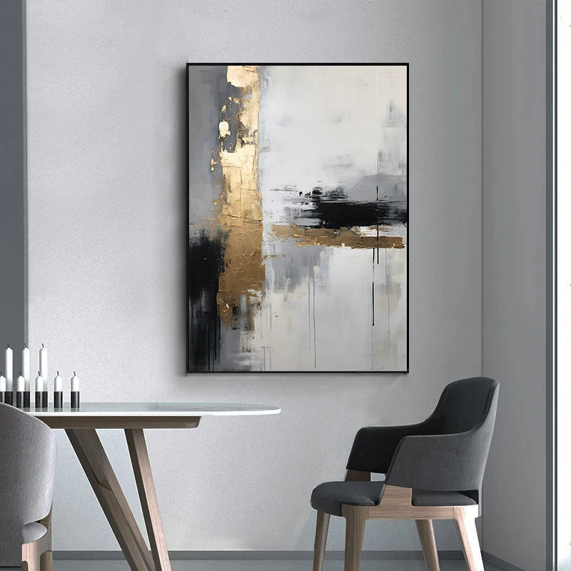 Urban Abstract Black Grey Golden Wall Art Fine Art Canvas Prints - Art For Modern Apartment Living Room Dining Room Art For Contemporary Home Office Interiors