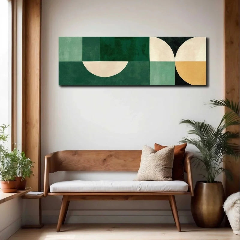 Colorful Wide Format Mid Century Retro Geometric Abstract Wall Art Fine Art Canvas Prints - Contemporary Art For Living Room Above The Sofa Art For Above The Bed