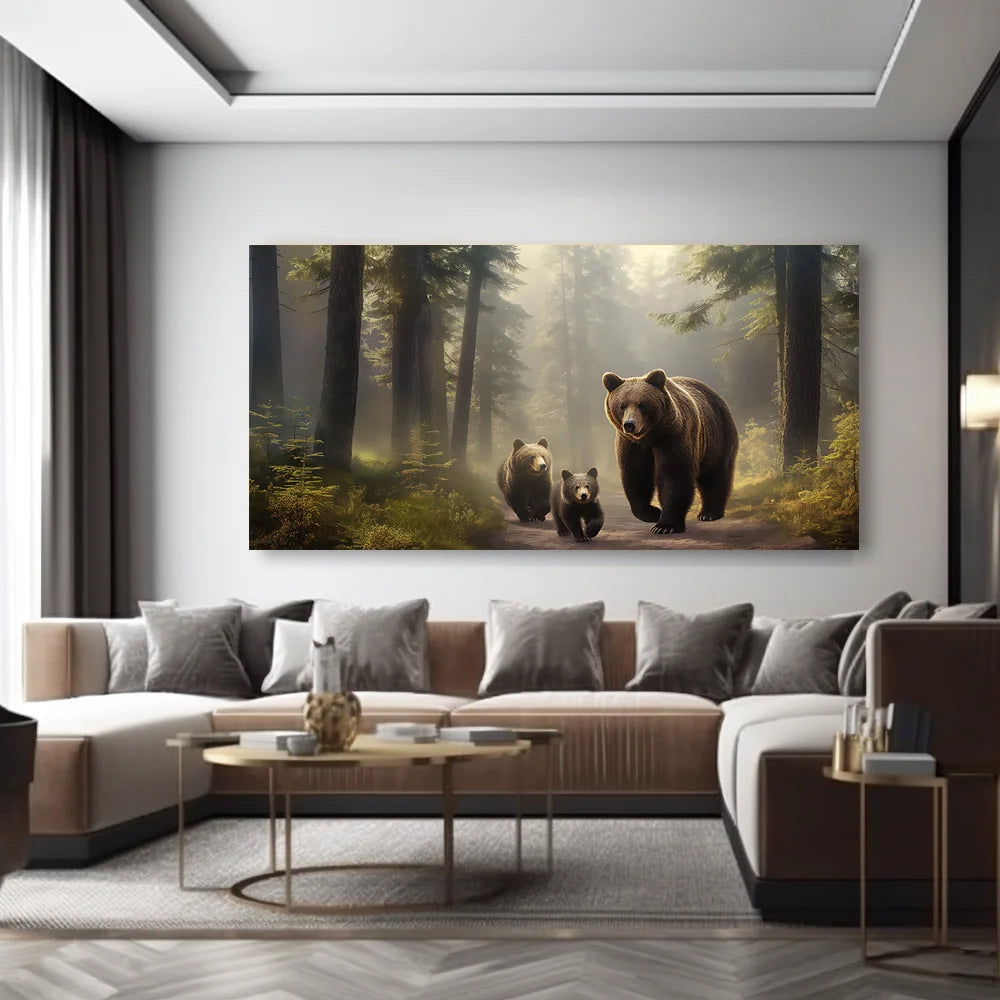Modern Forest Bears Canvas Wall Art Frameless Wildlife Painting, Landscape Decor for Living Room, Bedroom, Office Home Decor