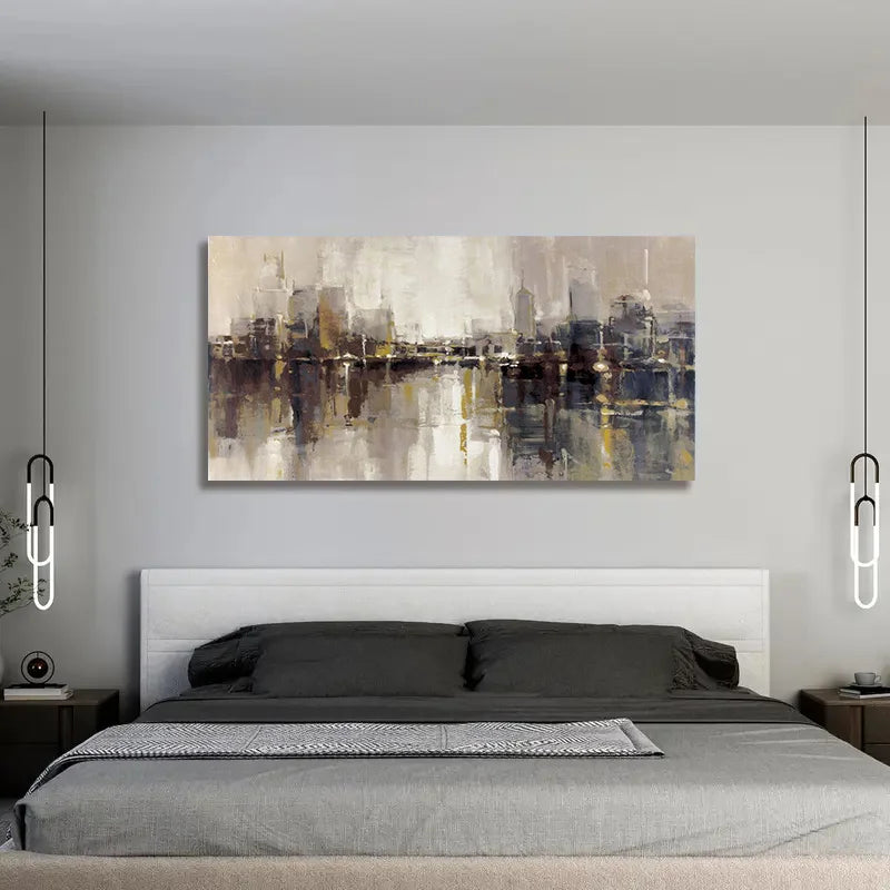 1pc Large Frameless Abstract Canvas Art Modern Cityscape for Living Room, Bedroom, Urban Landscape Painting, Canvas Wall Art