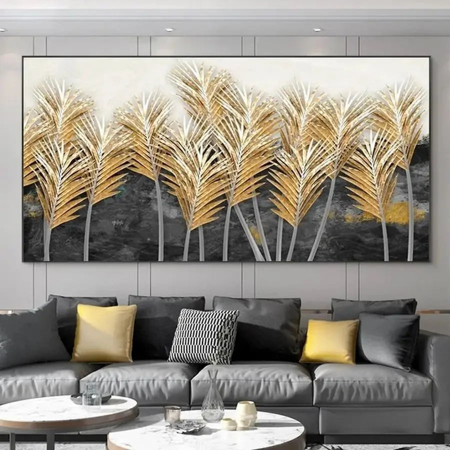 Abstract 3D Gold Tree Wall Printing Painting on Canvas,Abstract Wall Picture,Modern Home Decoration,Flowers Art Poster,Mural