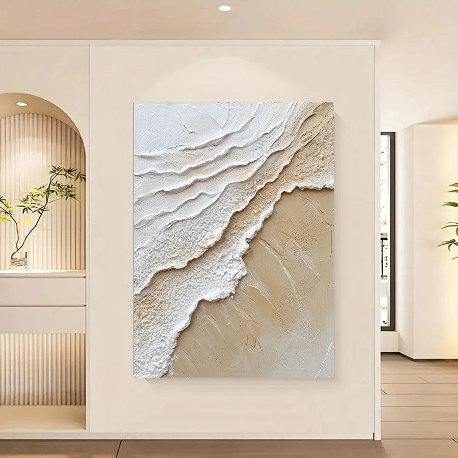 Beach Sand Seascape Ocean Waves Wall Art Fine Art Canvas Prints - Modern Coastal Wall Decor For Entrance Hallway Foyer Reception Room Art For Contemporary Interiors