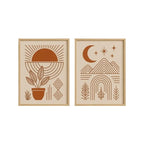 Large Minimalist Boho Geometric Sun Moon Mountain Unframed Canvas Print Set Wall Art in Warm Earthy Tones for Modern Home Styling