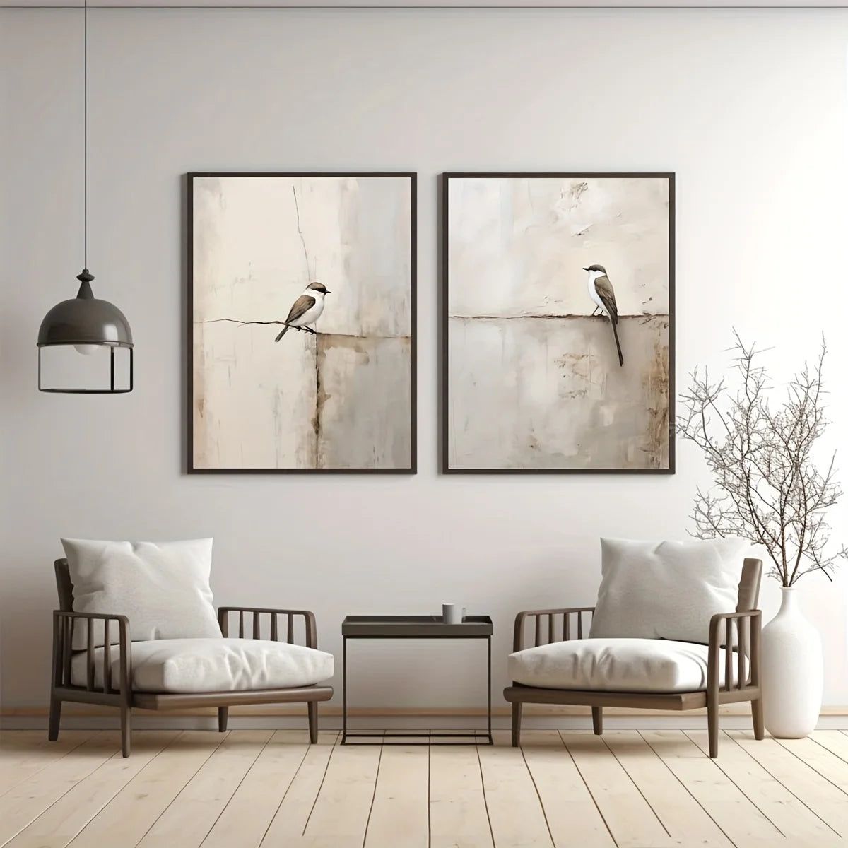 Neutral Bird Wall Art Set – Soft Beige & Gray Minimalist Bird Illustration Prints – Modern Artworks for Living Room, Entryway & Bedroom Decor