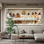 Modern 3D Relief Style The Last Supper Wall Art 2D Unframed Canvas Print – Auspicious Artwork in Neutral Tones for Living Room Decor