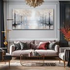 Canvas Wall Art Misty Silvery Forest Modern Abstract Painting Frameless Picture for Living Room Bedroom Office Home Decoration