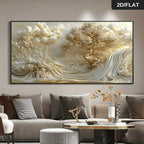 Luxury Beige & Gold Abstract Landscape Canvas Wall Art – Flowing Tree‑Inspired Wave Design Artwork in Warm Neutral Tones