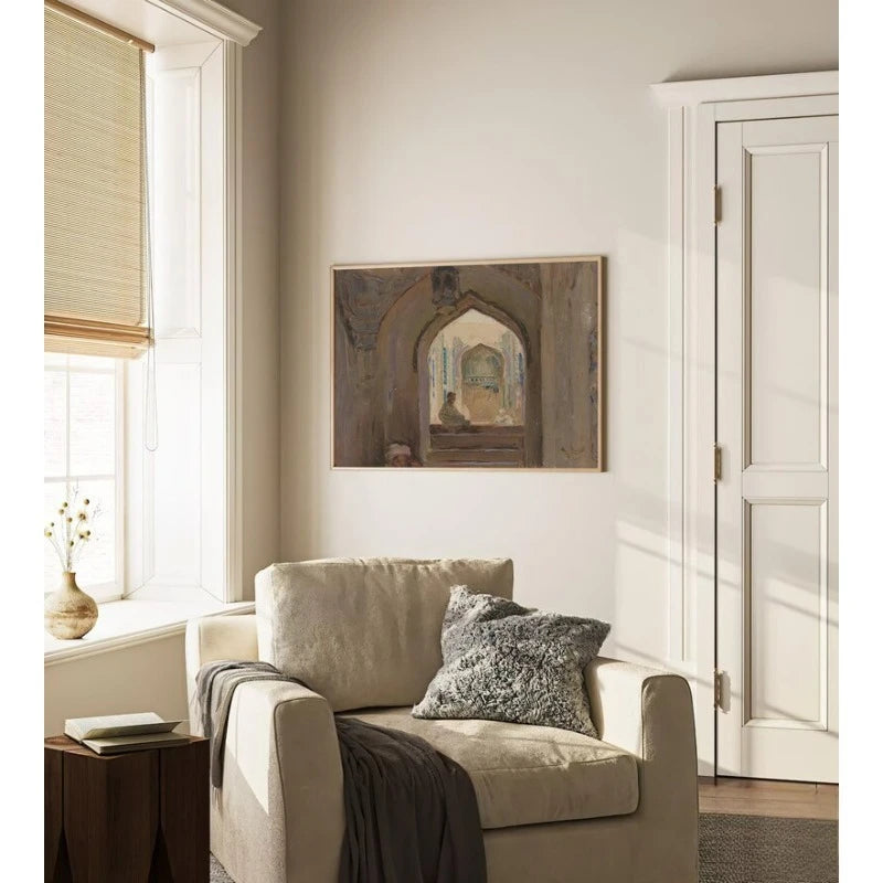 Middle Eastern Archway Canvas Print Wall Art – Neutral Beige Architectural Artwork for Dining Room, Living Room, Mediterranean Style Home Décor