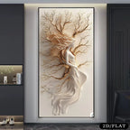 Golden Tree Goddess Wall Art – Elegant Neutral Tones Nature‑Inspired Female Silhouette Fine Art Canvas Print with Flowing Branch Design