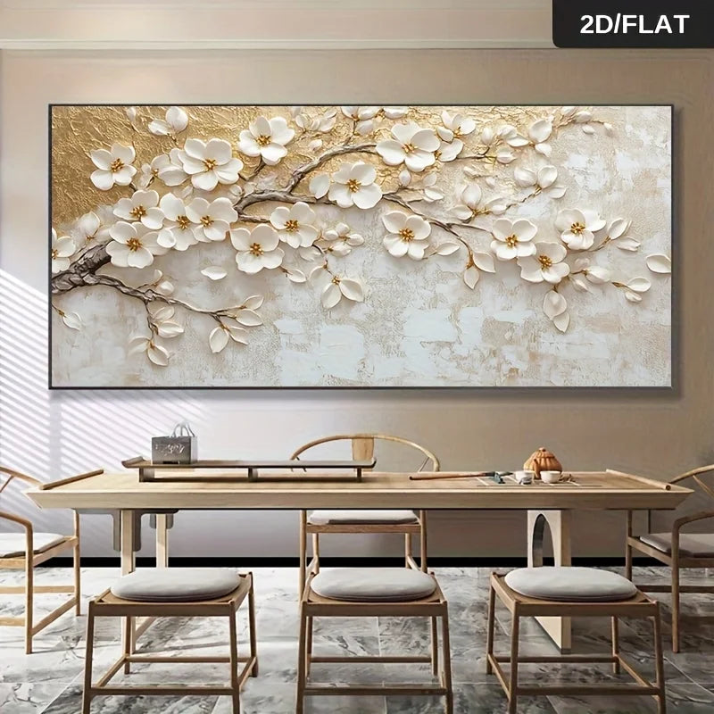 2D/Flat Modern Abstract Canvas Wall Art, Frameless  White Floral Wall Art Picture for Living Room And Bedroom Decortion Gifts