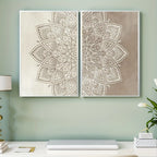 Neutral Mandala Floral Wall Art Set – Intricate White Symmetrical Pattern on Beige & Taupe – Canvas Prints For Living Room & Bedroom Decor