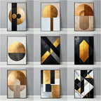 Modern Abstract Black Golden Geometric Wall Art Fine Art Canvas Prints - Modern Art For Contemporary Apartment Living Room Dining Room Bedroom Art Decor