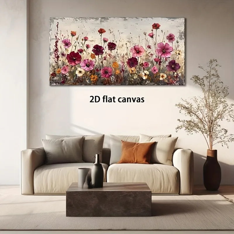 2D Flat, Canvas Wall Art Wildflowers Modern Abstract Painting Frameless Picture Living Room Bedroom Home Decor High Quality