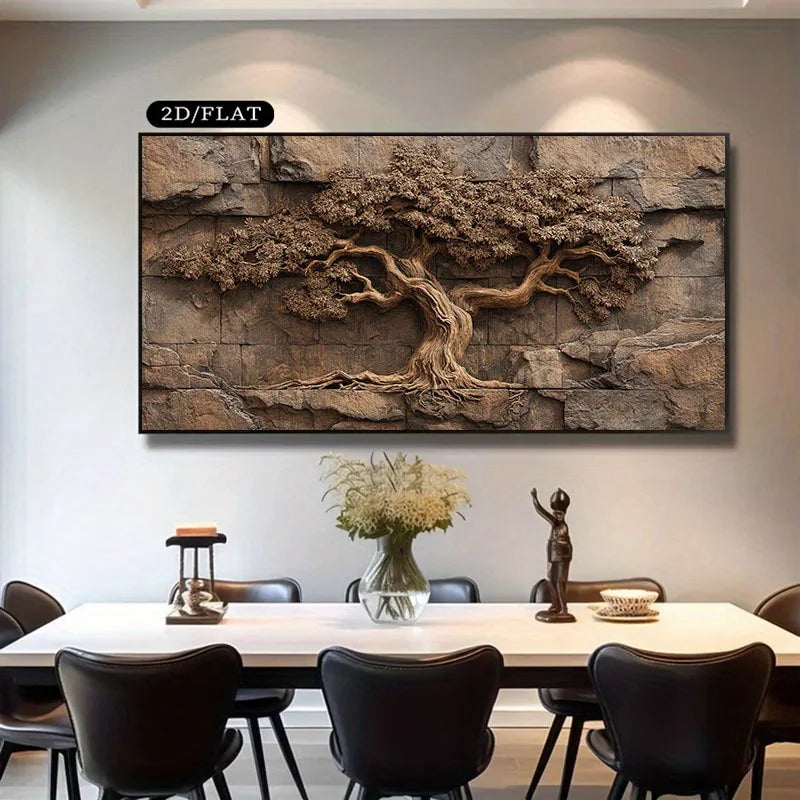 Extra Large Frameless Canvas Wall Art - Modern Minimalist Brown Tree Painting, Living Room Bedroom Decor, Painting Artwork Print