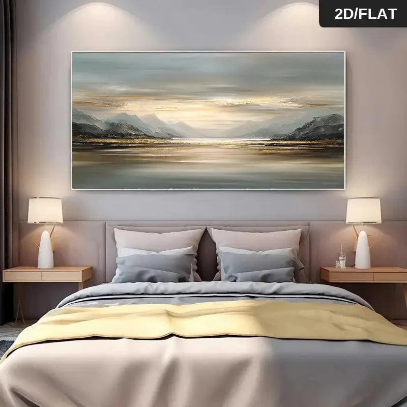 Serene Mountain Lake Landscape Wall Art – Large Unframed Canvas Print for Modern Neutral Living Room Décor Contemporary Home Styling