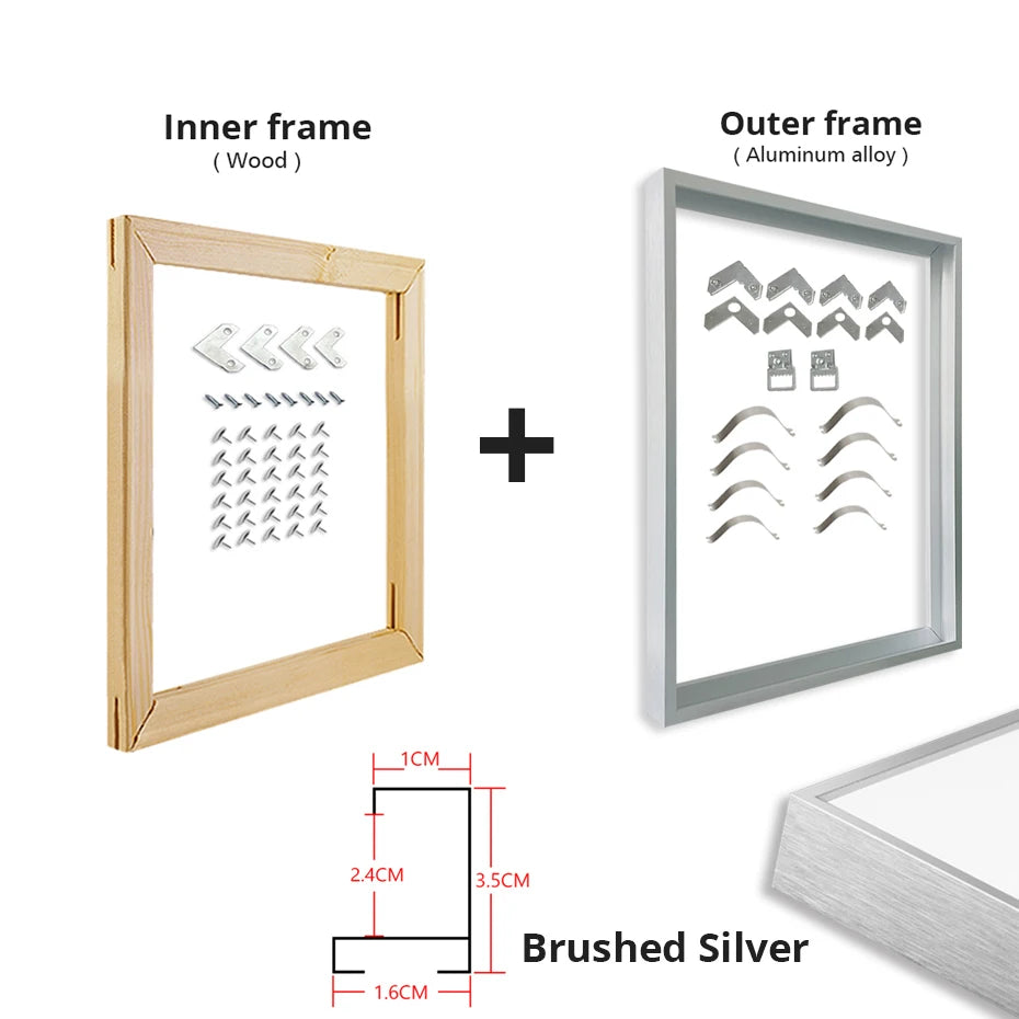Luxury Metal Picture Frame 60x90 50x70 40x50cm etc Titanium Gold Brushed Silver Aluminium Black - DIY Picture Framing Kit For Canvas Prints + Wooden Inner Frame