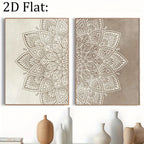Neutral Mandala Floral Wall Art Set – Intricate White Symmetrical Pattern on Beige & Taupe – Canvas Prints For Living Room & Bedroom Decor