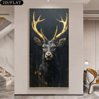 Golden Antler Deer Unframed Canvas Print Wall Art – Black Background Luxury Nordic Artwork for Modern Living Room & Foyer Art Decor
