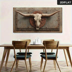 Rustic Longhorn Skull Canvas Print Unframed Wall Art – Western Industrial Design Rustic Background for Modern Living Room - Statement Styling