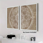 Boho White Mandala Canvas Print Set – Neutral Beige Unframed Wall Art for Modern Living Room, Bedroom & Scandinavian Minimalist Home Décor